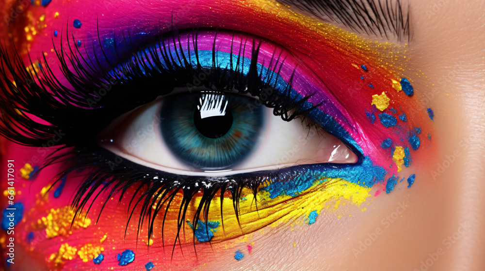 Female eye close-up with bright fashion makeup