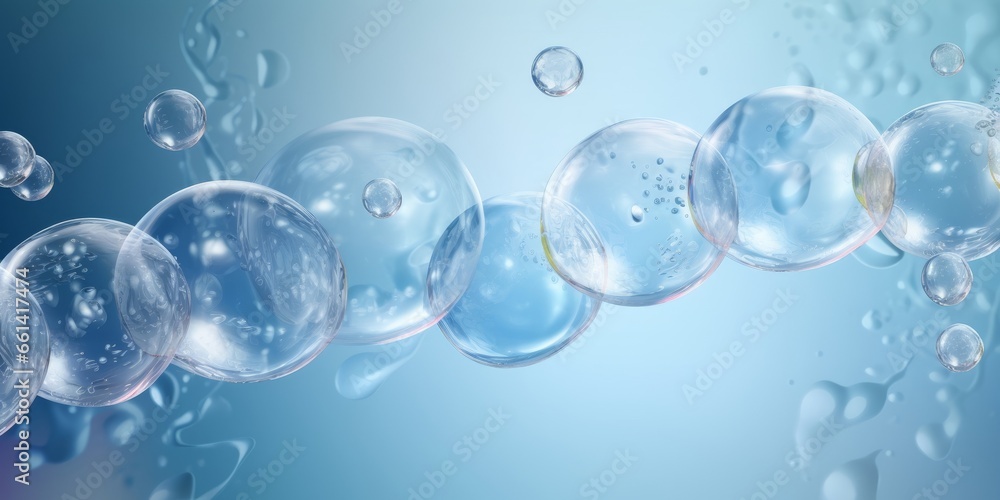 Blue Bubble Liquid , Cosmetic Skin Serum and Vitamin Collagen on Water Surface, DNA Cosmetic Background, 3d Rendering, Generative AI