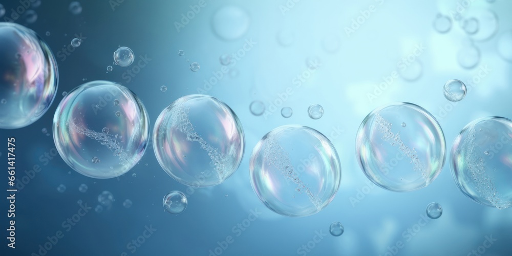 Blue Bubble Liquid , Cosmetic Skin Serum and Vitamin Collagen on Water Surface, DNA Cosmetic Background, 3d Rendering, Generative AI