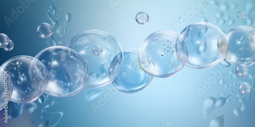 Blue Bubble Liquid   Cosmetic Skin Serum and Vitamin Collagen on Water Surface  DNA Cosmetic Background  3d Rendering  Generative AI
