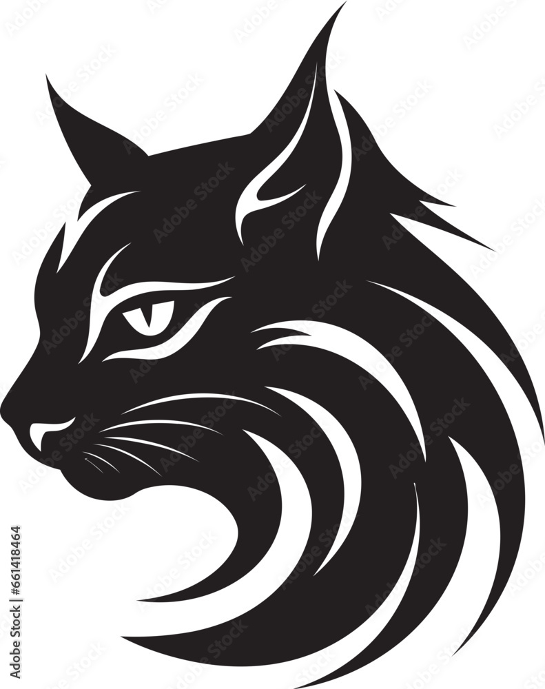 Obraz premium Silhouette of a Graceful Whiskered Cat Geometric Monochrome Emblem