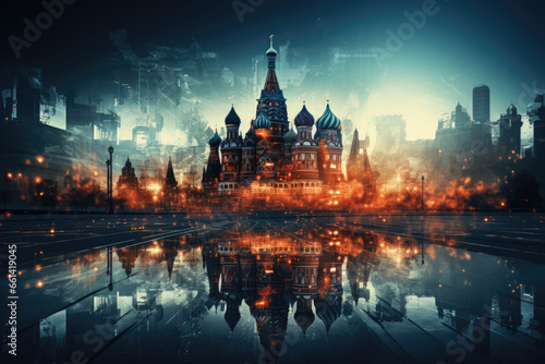 Illustrative abstract Moscow Kremlin and fire