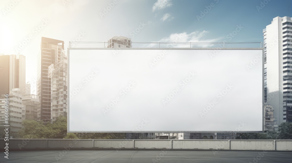 Blank white banner for advertisement on the fence. Residential area with modern buildings and tower crane in the background. Blank white banner for advertisement on the fence. Residential area with modern buildings and tower crane in the background.