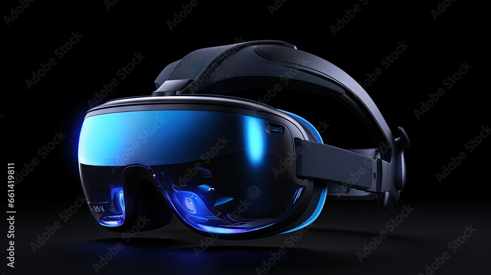 Side view of VR Glasses or Virtual Reality Headset use with smartphone. VR is an immersive experience in which your head movements are tracked in 3d world, making it ideally suited to game and movie. - obrazy, fototapety, plakaty 