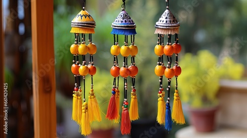 Beautiful colorful handmade wind chimes for Haldi and mehndi decoration.