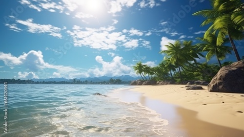 Nature landscape view of beautiful tropical beach and sea in sunny day. Beach sea space area © HN Works