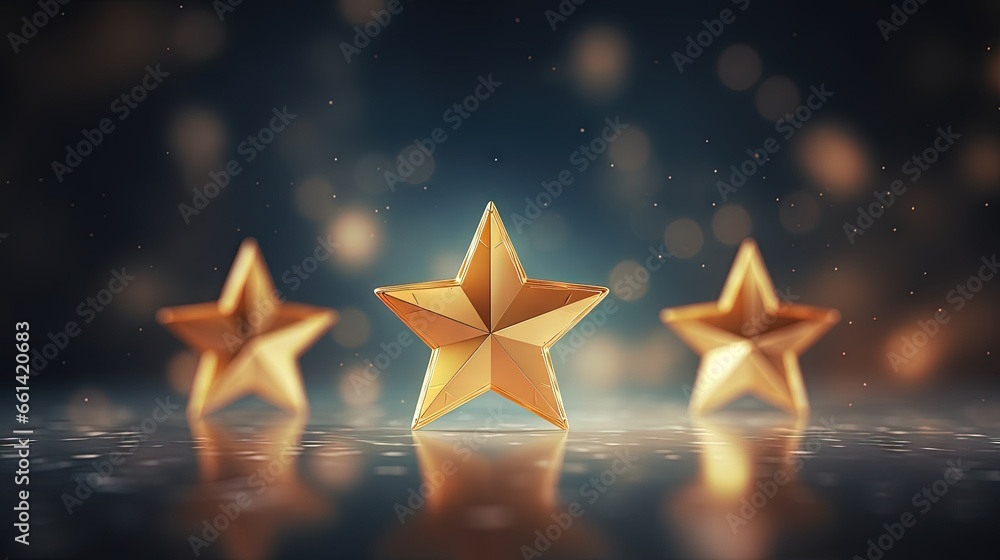 Customer feedback concept, based on stars from one to three, conceptual 3D render symbol of excellent and positive client satisfaction. Blur effect - obrazy, fototapety, plakaty 