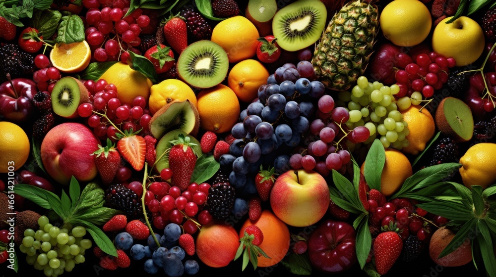 Background from many different exotic fruits