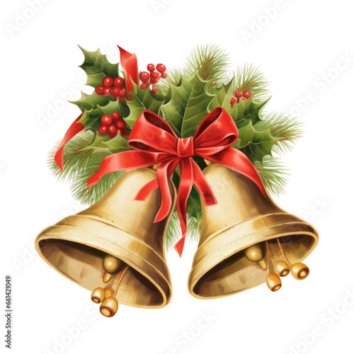 christmas bells with red ribbon isolated