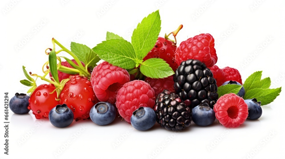 wild berries mix, strawberry, raspberry, currant, blueberry, cranberry, blackberry isolated on white background, clipping path, full depth of field wild berries mix, strawberry, raspberry, currant, blueberry, cranberry, blackberry isolated on white background, clipping path, full depth of field