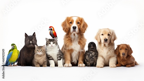 A collection of pets. Isolated against a white backdrop