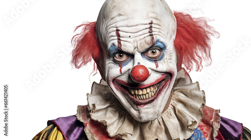 Scary Clown isolated on solid white background.Ai generative.