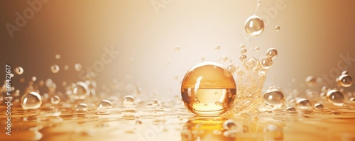 golden yellow Bubbles oil or collagen serum for cosmetic product, 3d rendering, Generative AI