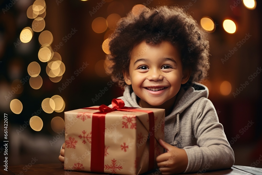 Happy Fathers day. African american kid son giving gift box to dad for holiday at home, Concept of love in family Happy Fathers day. African american kid son giving gift box to dad for holiday at home, Concept of love in family