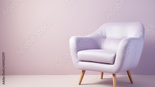 Closeup of muted pastel lilac lounge chair. Modern minimalist home living room interior. materials for furniture finishing