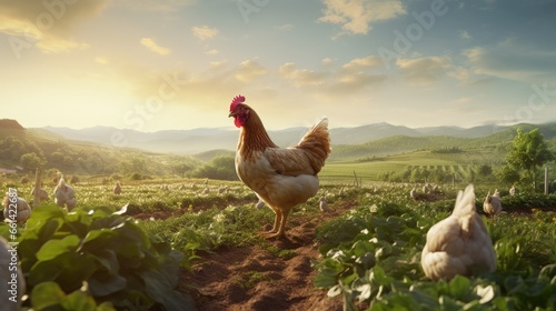 Biological chicken in agriculture landscape
