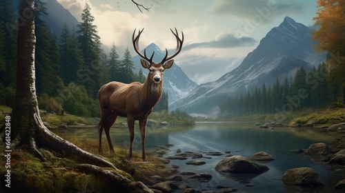 3d illustrations of deer and natural scenery © HN Works
