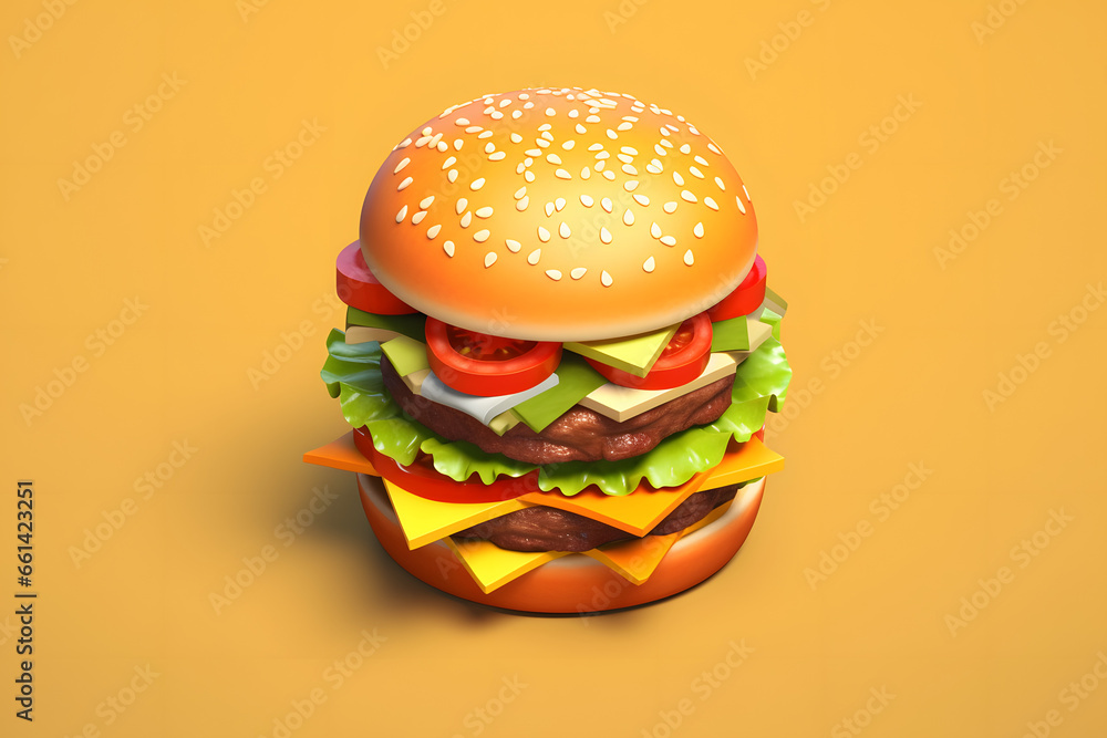 Hamburger 3d rendering isometric style Hamburger 3d rendering isometric style