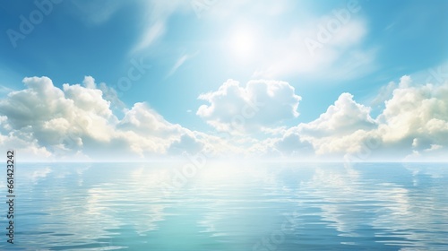 Peaceful heavenly background - light from heaven, bright sunlight with reflection in sea