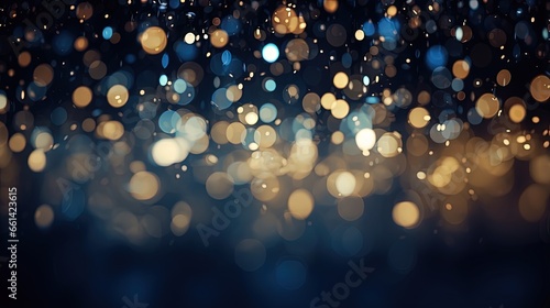 glitter vintage lights background. blue, gold and black. de focused © HN Works