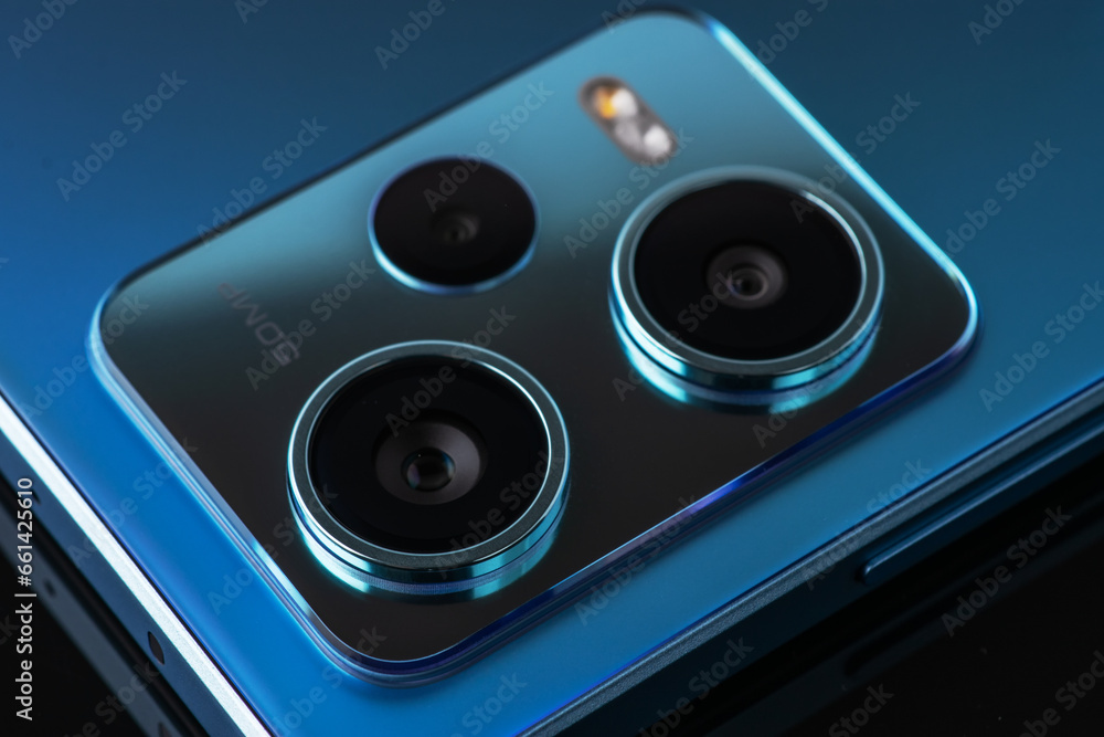 Fototapeta premium Smartphone triple camera image with selective focus