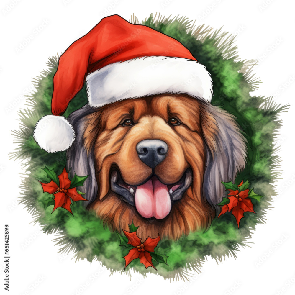 Australian shepherd dog in a christmas wreath Vector illustration