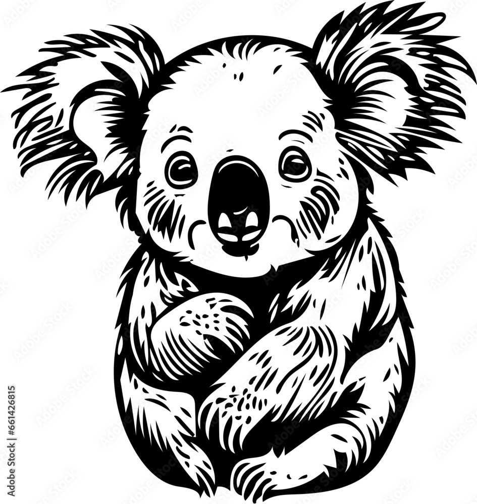 Cute koala vector illustration design black and white | Silhouette of a koala Cute koala vector illustration design black and white | Silhouette of a koala
