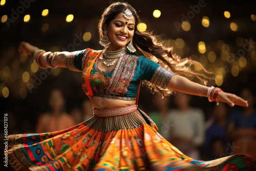 Indian woman Performing garba dance. Garba dance is performed in Navratri festival. photo