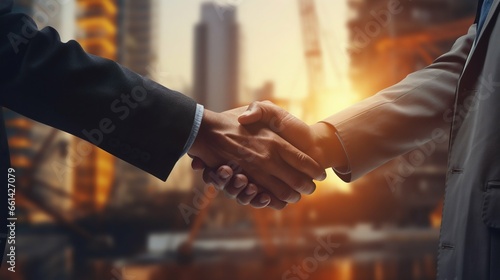 Business People Handshake Sealing Modern Construction Deal. Generative ai