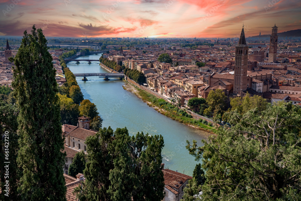 View of Verona across the Adige river in northern Italy