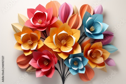 Whimsical paper tulip with a playful design and a bright, cheerful color scheme, Generative AI
