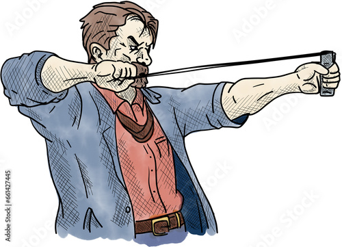 man and slingshot isolated on background