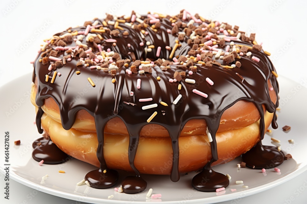 Chocolate-frosted donut with a rich, decadent cocoa glaze and chocolate drizzle, Generative AI - obrazy, fototapety, plakaty 