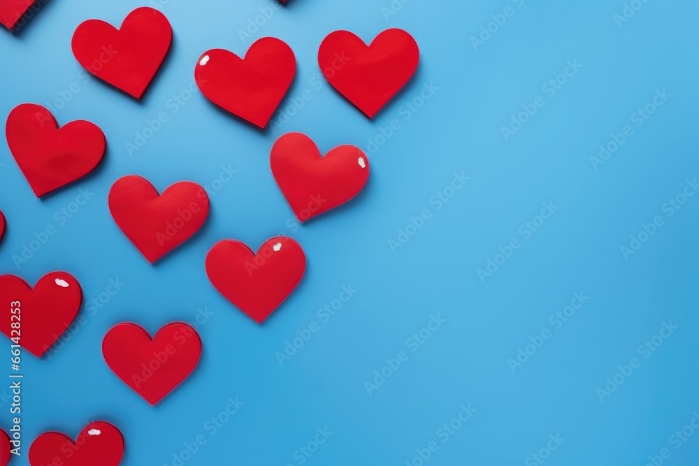 Wooden hearts on a blue background