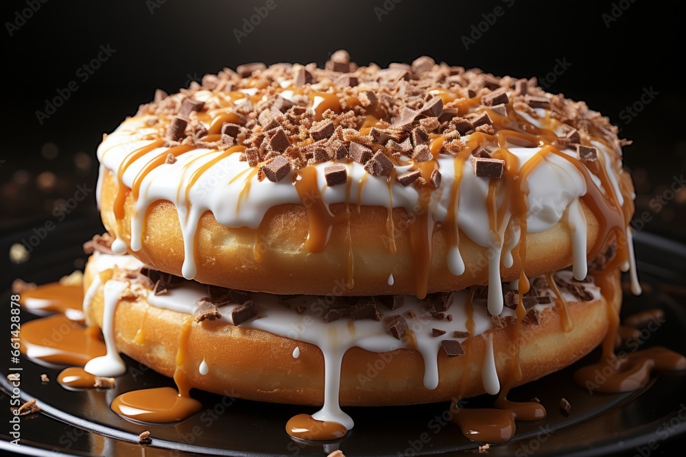 S'mores donut with marshmallow fluff glaze, chocolate chunks, and