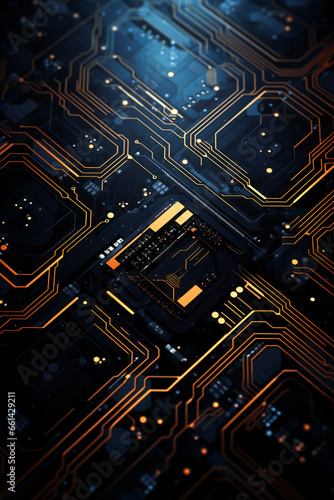 Detailed electronic circuit board. High tech and science concept background.