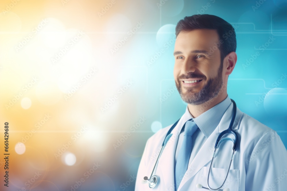 photo digital composite of doctor with white graph with flare against blurry background photo digital composite of doctor with white graph with flare against blurry background