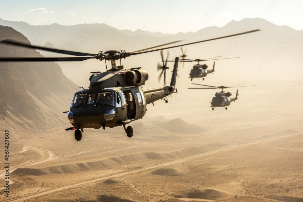 Photo of Military helicopters formation - obrazy, fototapety, plakaty 