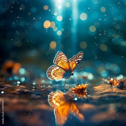Butterfly in the rain with bokeh background, nature