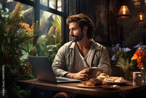 Digital Nomad Working in Cafe Created with Generative AI