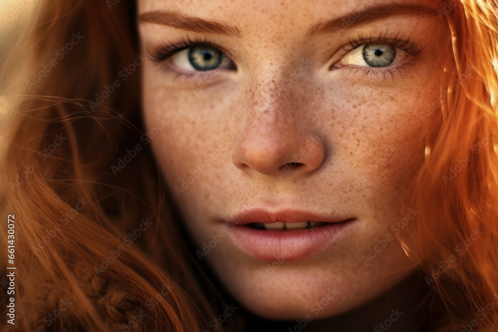 Portrait of a red-haired woman with freckles, natural and fresh beauty Portrait of a red-haired woman with freckles, natural and fresh beauty