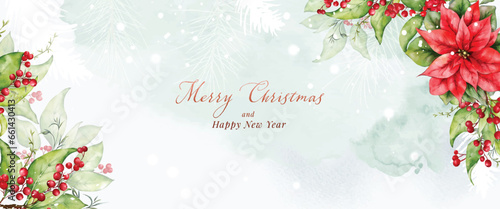 Christmas and winter watercolor berries art background