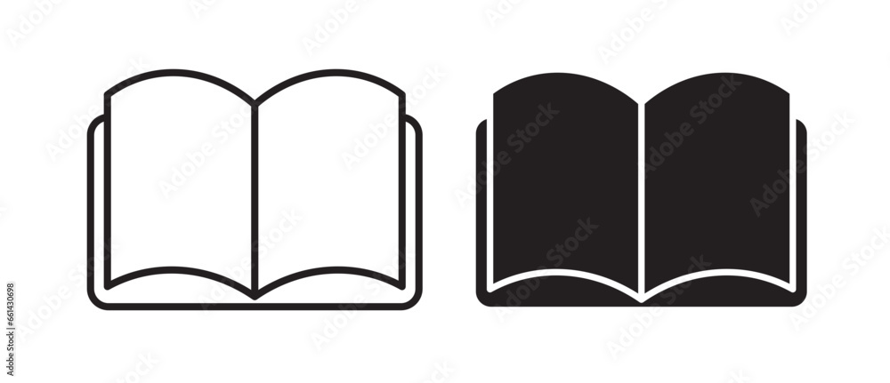 open book icon set. library history story book vector symbol. magazine sign in black and white color - obrazy, fototapety, plakaty 