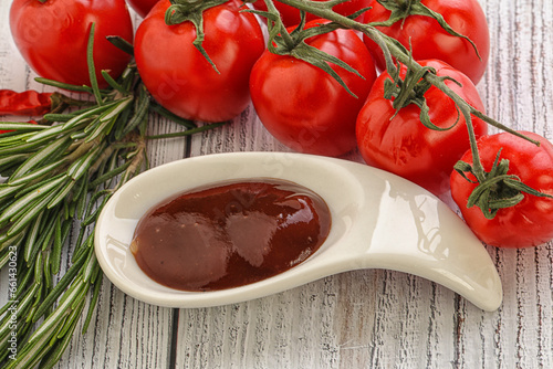 Tomato barbecue sauce on the bowl