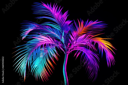 palm tree neon sign  modern glowing design  colorful design trend. summer and tropics. bright violet and pink branches.
