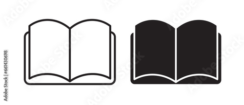 open book icon set. library history story book vector symbol. magazine sign in black and white color