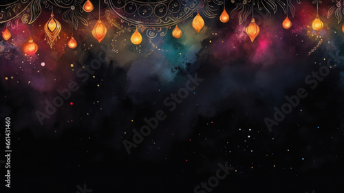 Watercolor Diwali Greeting Card Banner Mockup, Hindu Holiday, Generative AI photo