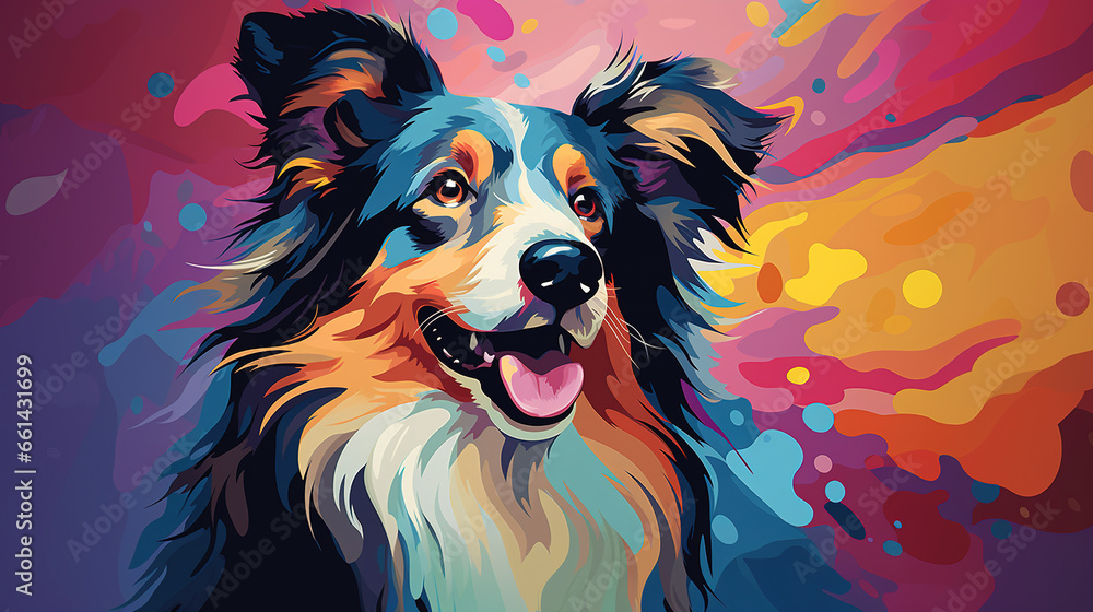 Adorable shetland sheepdog dog in pop art style painting, minimal. Adorable shetland sheepdog dog in pop art style painting, minimal.