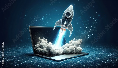 3D Style Rocket Launch from Laptop Screen