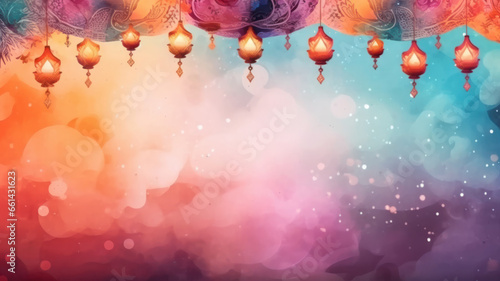 Watercolor Diwali Greeting Card Banner Mockup, Hindu Holiday, Generative AI